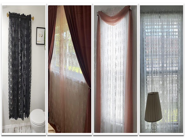 Kotile sheer lace curtains buyer show country rustic floral pattern sheer lace curtains 2 panels