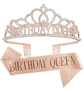 CAVETEE Rose Gold Birthday Crowns & Sash - Queen Tiara for Party Decorations