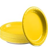 Amcrate Disposable Paper Plates Yellow, 6 3/4 Inches Paper Dessert Plates, Strong and Sturdy Disp...