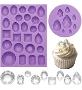 Gemstone Silicone Fondant Mold, Jewelry Diamond Crystal Shapes, Teardrop, Square, Round Gem Cupca...