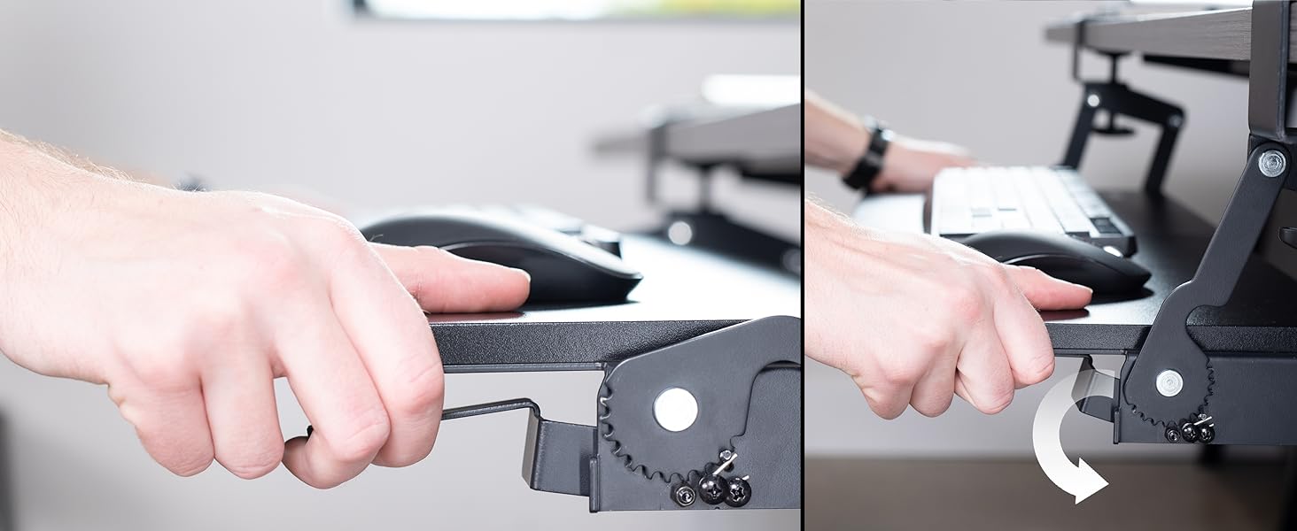 Clamp-on Keyboard Tray with Swinging Height Adjustment