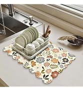CQKEDMA Scalloped Dish Drying Mats for Kitchen Counter, Wildflowers for Spring Autumn, Cute Coffe...