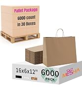 MESHA Gift Paper Bags 6000 PACK 16x6x12 Brown Large Shopping Kraft Bags Bulk with Handles Reusabl...