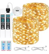 Upgraded Rechargeable Fairy Lights 66FT 2-Pack, 200 LED String Lights Battery Operated with Remot...
