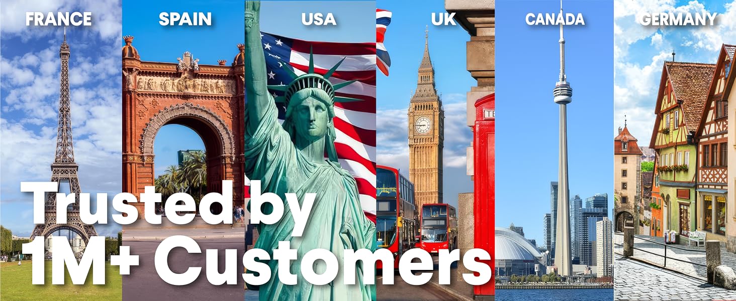 Landmarks from France, Spain, USA, UK, Canada, Germany trusted by 1M+ customers