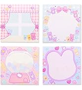 4 Packs 80Sheets Per Pack 2.85x2.85in Self-Stick Note Pads, Kawaii Sticky Notes,Cute Sticky Notes...