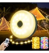 Camping String Lights 33ft, 4 in 1 Rechargeable 100 LED Outdoor Tent String Lights with 14 Lighti...