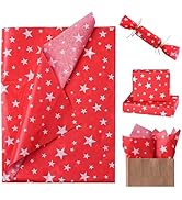 LeZakaa 25 Sheets Independence Day Star Tissue Paper – Red Background White Star Gift Wrapping Ti...