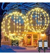Joomer 2 Pack Christmas Ball Lights, 13IN & 11IN Foldable Metal Sphere Light, Connectable Waterpr...