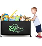 MISSLO Large Toy Box with Wheels Big Toy Chest for Kids Organizer Toy Storage Bin, 124L, Black