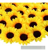 Coferset 40pcs Fake Sunflower Heads with Stems, 4