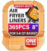 365 Pcs Air Fryer Liners Disposable, 8 Inch Square Unbleached Parchment Paper for 5-8 QT Air Frye...