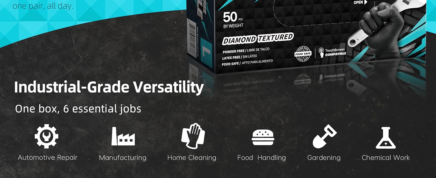 Beastek 8 mil nitrile gloves heavy duty industrial grade 50 pcs auto repair manufacturing cleaning