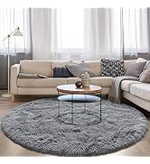 FlyDOIT Grey Round Rug for Bedroom, Super Fluffy Circle Rugs for Baby Nursery, 4'X4' Feet Furry C...