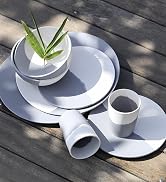 MORGIANA 8PCS Bamboo Dinnerware Set, 8-Pieces Reusable Tableware Set Bamboo Fiber Plates