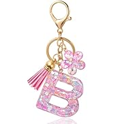 ANHBKAR Flower Resin Initial Keychain – Personalized Alphabet Keyring for Women, Girls – Cute Let...