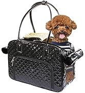 Betop House Mirror Surface Faux Leather Tote Purse Dog and Pet Carrier Travel Bag, Black