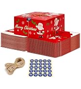MESHA 15PC Red Christmas Tree Decorations Gift Box with Thank You Stickers and Twine, 8x8x4'' Sma...
