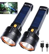 Queena 2 Pack LED Rechargeable Flashlight - 100000 Lumens Super Bright Solar Flashlights, Compact...