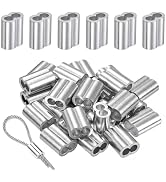 25pcs 1/4"(6mm) Aluminum Crimping Sleeves Loops, Cable Crimps Wire Ferrules, Double Ferrule Alumi...