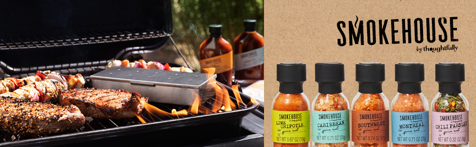 Smokehouse by Thoughtfully meat on a grill with flame