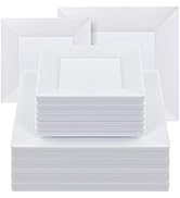 Goodluck 100 Pack Square Plastic Plates, Heavy Duty 50 Dinner Plates 9.5" and 50 Dessert Plates 6...