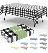 Smiry 3 Pack Black Gingham Disposable Tablecloths - 54" x 108" Heavy Duty Plastic Table Cloth, Wa...