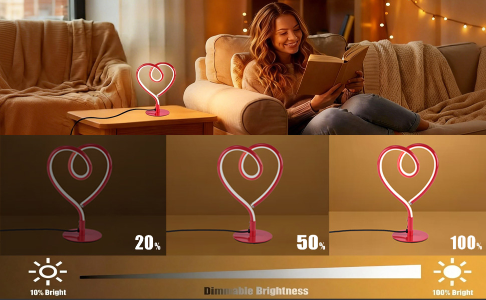 LED table lamp with dimmable brightness: 20%/50%/100% levels for reading and ambiance.