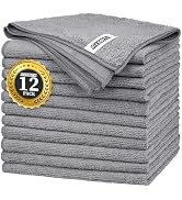 FIXSMITH Grey Microfiber Cleaning Cloth -Pack of 12, Highly Absorbent Cleaning Rags, 16"X12" All ...