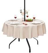 Wolkemer Water Resistant Outdoor Neutral Tablecloth with Umbrella Hole and Zipper, 60 inch Round ...