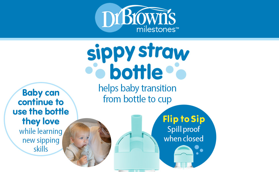 Dr. Brown's Sippy Straw bottle helps transition baby from bottle to cup