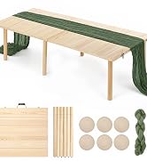 TRENLUVA 60" Folding Picnic Table with Table Runner & 6 Placemats, Solid Wood Portable Low Picnic...