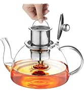 Ehugos Glass Teapot, 1300ml/44 oz Stovetop Safe Glass Teapot with Removable Stainless Infuser for...