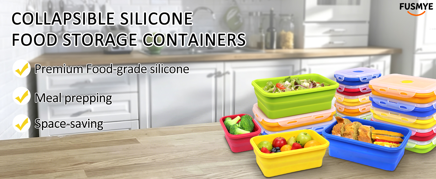 Collapsible Silicone Food Storage Containers with Leak-Resistant Lids