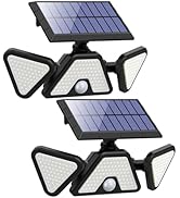 ZOOKKI Solar Outdoor Lights, 3 Heads Motion Sensor Outdoor Lights, 203 LED IP 65 Waterproof Solar...