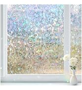 Haton Window Privacy Film, Rainbow Film, 17.5" x 78.7" | Stained Glass Clings, 3D Decorative UV S...