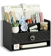 dreampossible Black Wood Desk Organizer and Accessories with Drawer, Bill Mail Organizer and File...