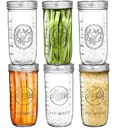 Tebery 6 Pack Wide Mouth Home Glass Mason Jars with Airtight Lids and Bands, 24-Ounce Canning Gla...