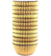 Eoonfirst Mini Foil Cupcake Liners Valentine's Days Muffin Paper Baking Cups 300 Pcs (Gold)