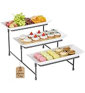 3 Tier Servings Tray for Party, 12"x6" Tiered Serving Platters with Steel Display Stand for Sevri...