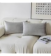 Demetex Grey Velvet Throw Pillow Covers Decorative Lumbar Rectangle Pillow Cover for Bedroom Offi...