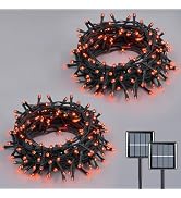 QITONG Orange Solar String Lights, 2 Pack Each 33ft 100 LED Solar Fairy Lights Outdoor Waterproof...