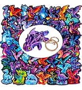 50PCS Neon Dragon Stickers and 1PCS Dragon Keychain, Cute 3D Printed Animal Keychain, Waterproof ...