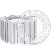 FOCUSLINE 100 Count Clear Plastic Plates 9 Inch, Disposable Heavy Duty Plastic Dinner Plates- Pre...