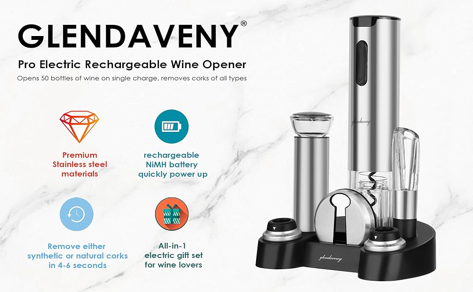 electric wine opener set with charging base cordless electric wine bottle opener