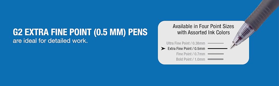 G2 Extra Fine Point (0.5 mm) pens are ideal for detailed work.
