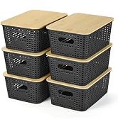 Plastic Storage Baskets With Bamboo Lid - Plastic Storage Containers Stackable Storage bins: Stor...