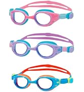 YUENREE 3 Pack Swim Goggles for Adults Kids Ages 6+ | No Leak Anti-Fog UV Protection | with 3 Har...