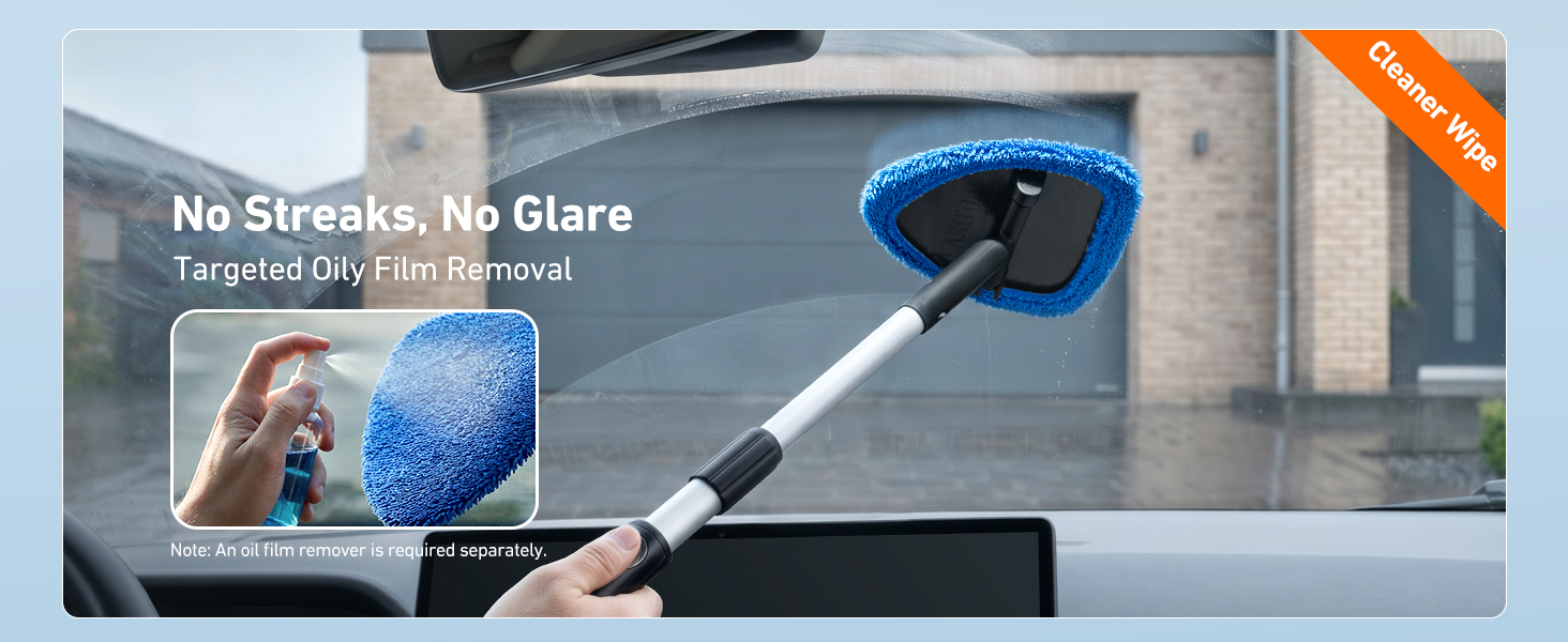 Use with glass cleaner to break down stubborn oil film. Instant, smear-free visibility.