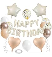 WEIKA 27 Pcs Beige Birthday Decorations, 3D Letters Beige Happy Birthday Balloon Banner, Pentagra...